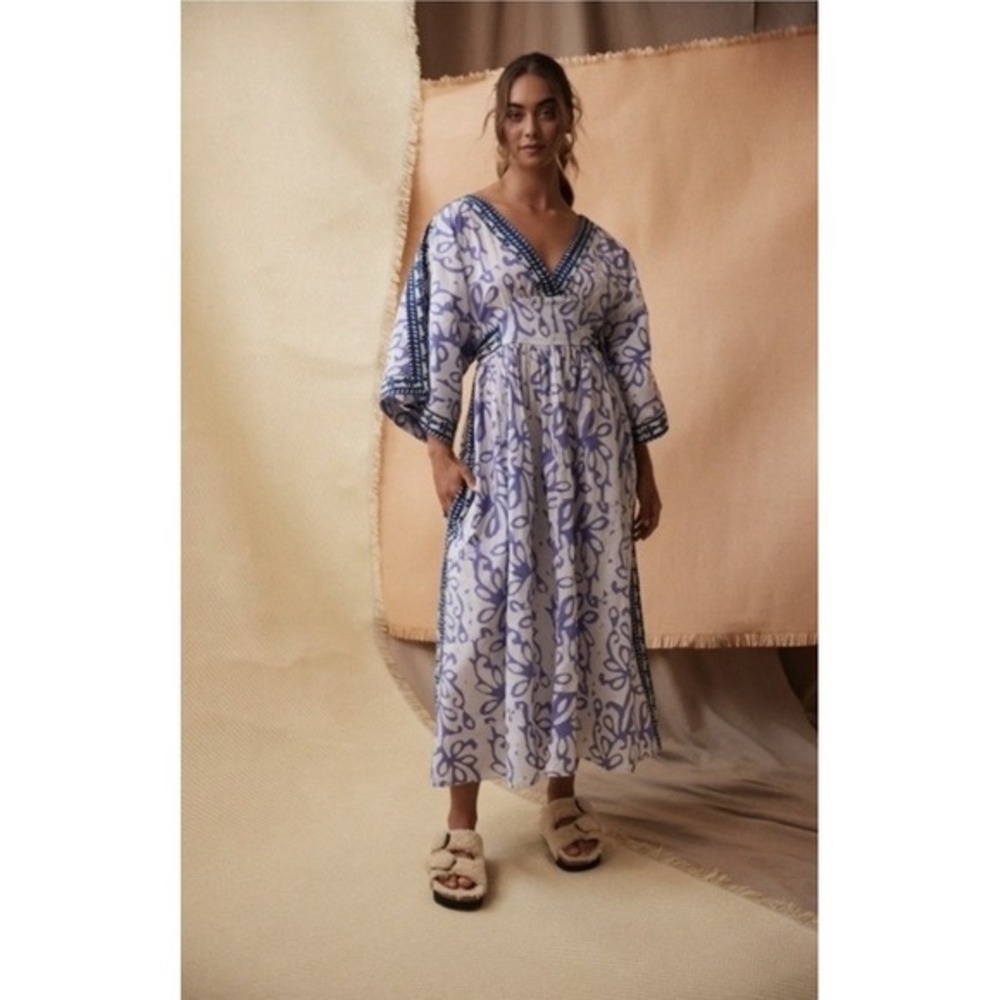 Kinga Csilla Umie Batik Sharmi Midi Dress Sz 8 Large Anthropologie‎